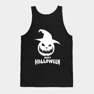 Happy Halloween With White Scary Pumpkin Tank Top